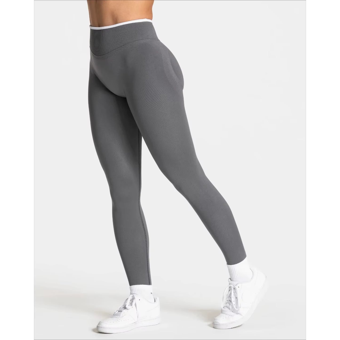 Women'S Seamless Gym Solid Color Sports Pants White Edge Waist Tight High Waist Hip Lifting Yoga Pants Running Exercise Pants