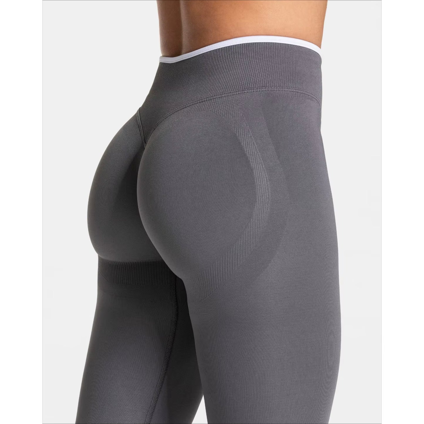 Women'S Seamless Gym Solid Color Sports Pants White Edge Waist Tight High Waist Hip Lifting Yoga Pants Running Exercise Pants