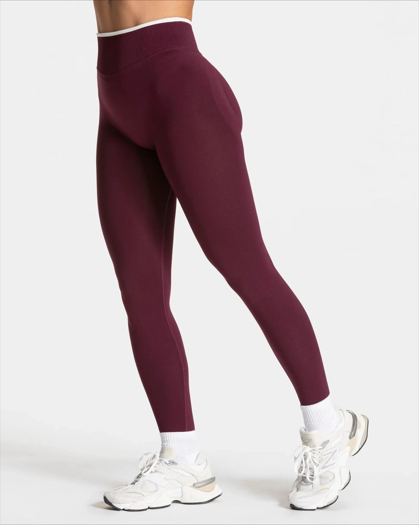 Women'S Seamless Gym Solid Color Sports Pants White Edge Waist Tight High Waist Hip Lifting Yoga Pants Running Exercise Pants