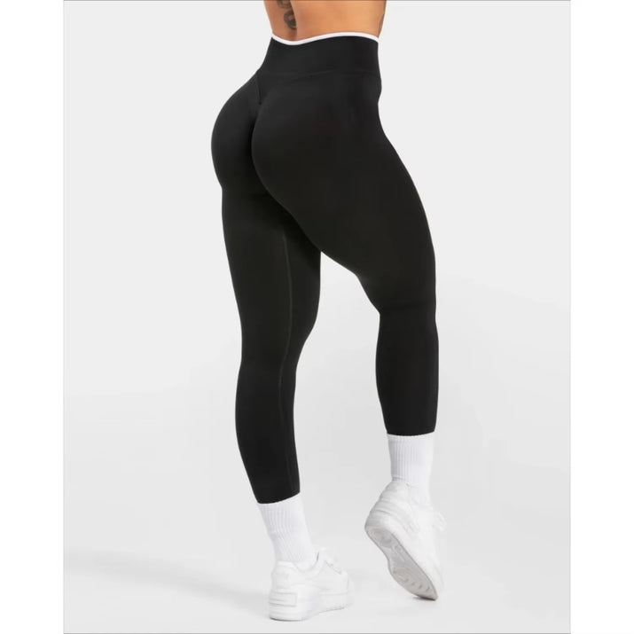 Women'S Seamless Gym Solid Color Sports Pants White Edge Waist Tight High Waist Hip Lifting Yoga Pants Running Exercise Pants